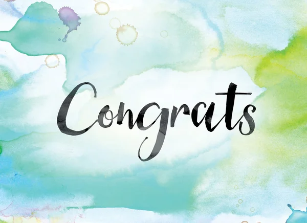 Congrats Colorful Watercolor and Ink Word Art — Stock fotografie