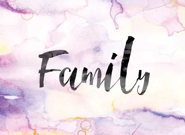 Família aquarela colorida e tinta Word Art — Fotografia de Stock