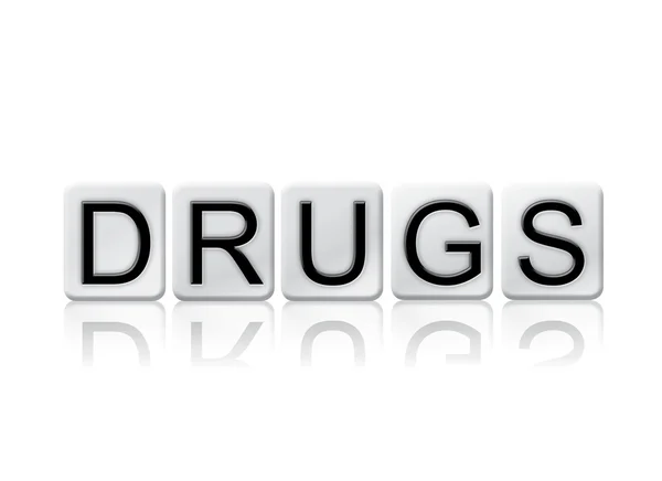 Концепция и тема лекарственных препаратов изолированные Плиточные письма — стоковое фото