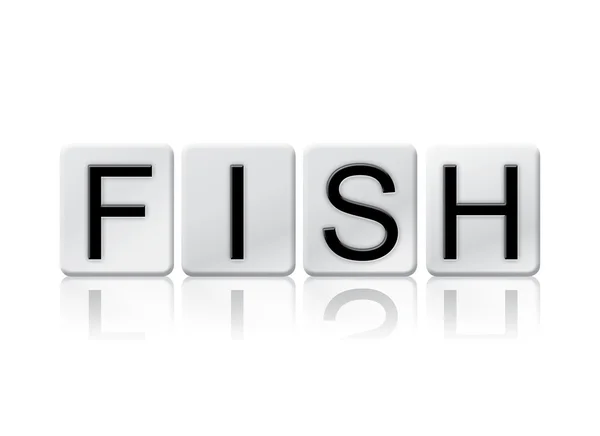 Ryby na białym tle kafelkami litery pojęcia i tematu — Zdjęcie stockowe