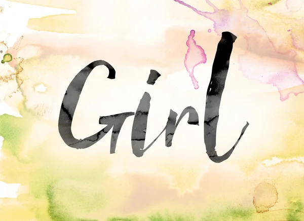 Girl Colorful Watercolor and Ink Word Art — ストック写真