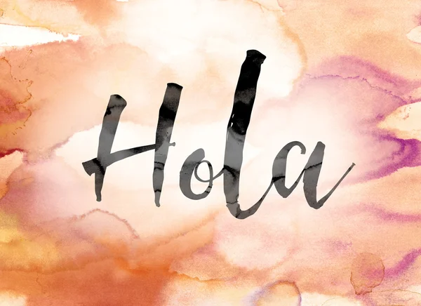 Hola Colorful Watercolor and Ink Word Art — ストック写真