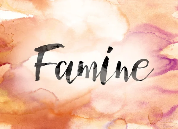 Famine aquarelle colorée et encre Word Art — Photo