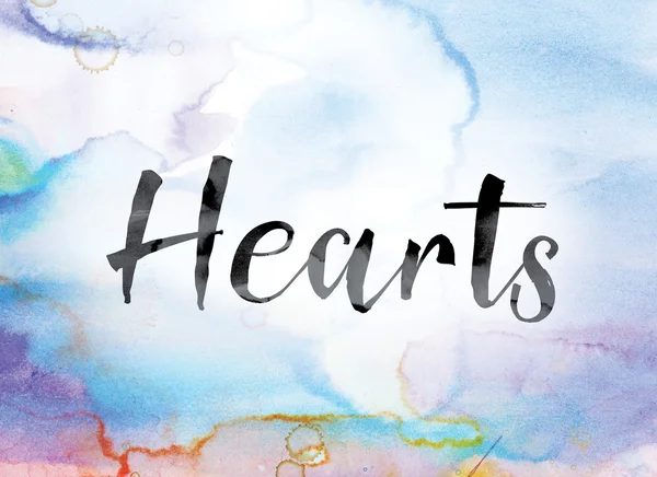 Hearts Colorful Watercolor and Ink Word Art — Stockfoto