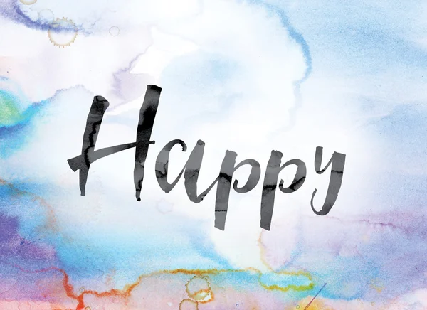 행복 한 다채로운 수채화 물감 및 잉크 단어 예술 — 스톡 사진
