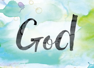 Word Art Tanrı renkli sulu boya ve mürekkep
