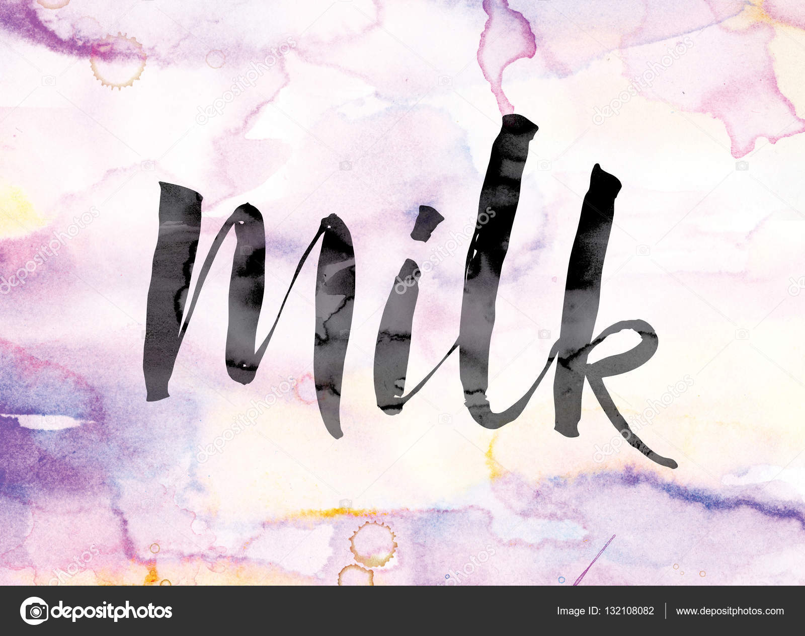 Milk Colorful Watercolor and Ink Word Art Stock Photo by ...