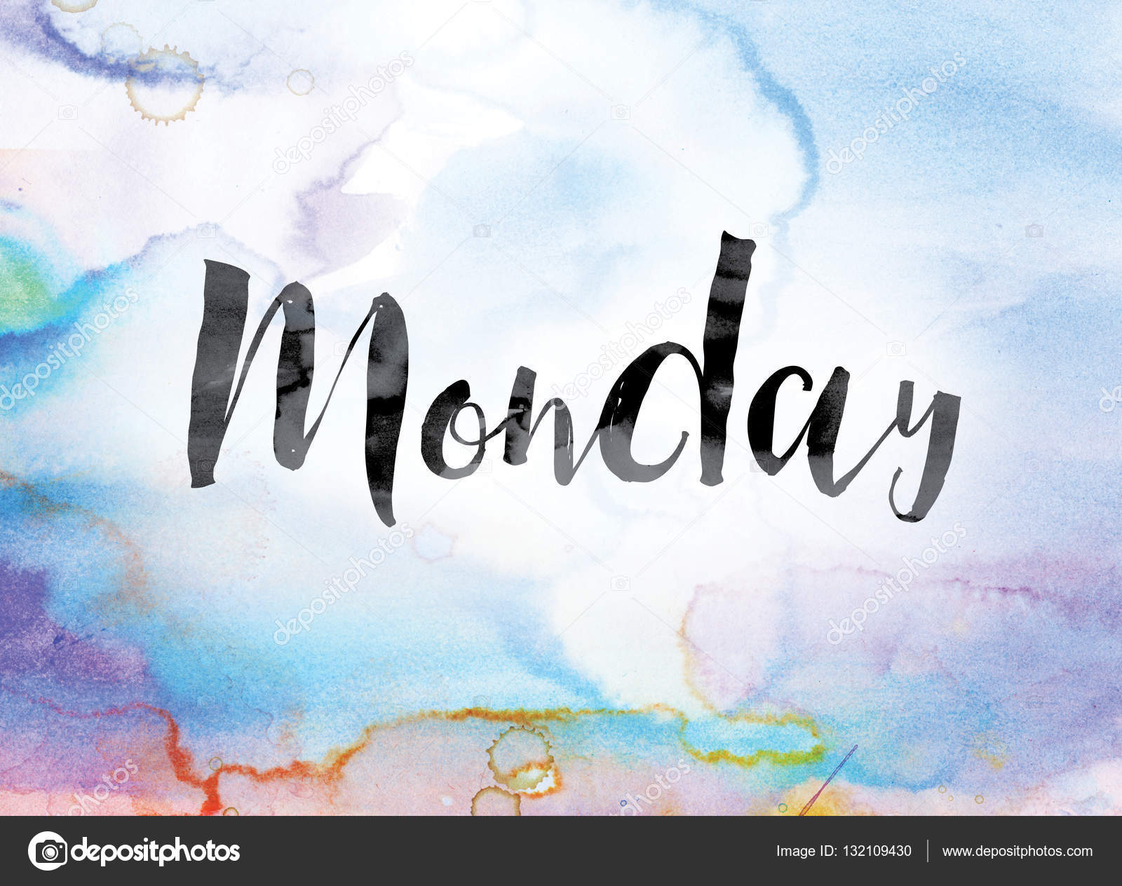 monday colorful watercolor and ink word art stock photo the word monday