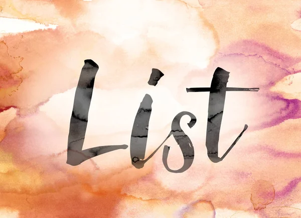 List Colorful Watercolor and Ink Word Art — Stock Photo, Image