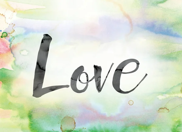 Love Colorful Watercolor and Ink Word Art — Stock Photo, Image