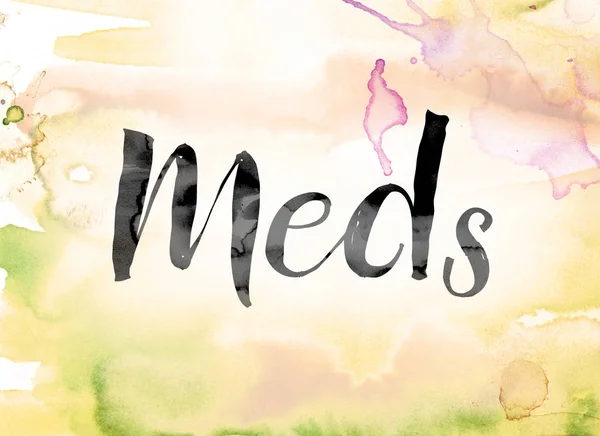 Meds aquarela colorida e tinta Word Art — Fotografia de Stock