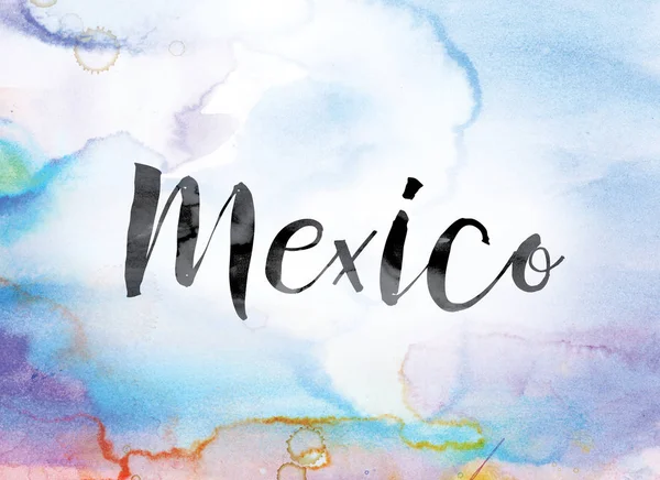 México Aquarela colorida e tinta Word Art — Fotografia de Stock