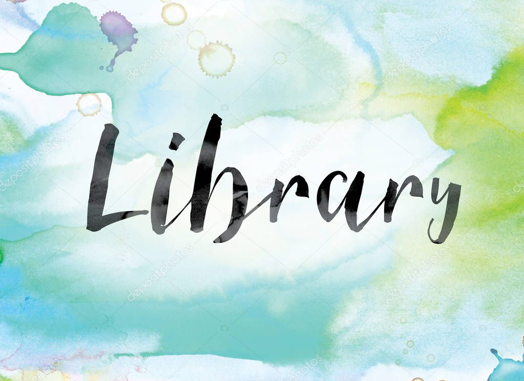 Library Colorful Watercolor and Ink Word Art
