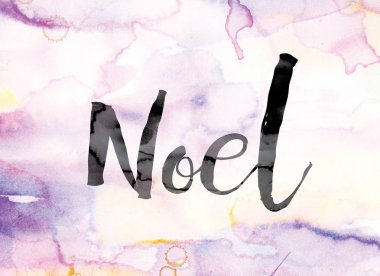 Word Art Noel renkli sulu boya ve mürekkep