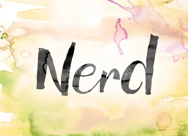 Nerd bunte Aquarell- und Tuschewortkunst — Stockfoto