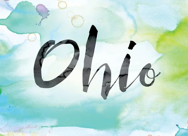 Ohio aquarelle colorée et encre Word Art — Photo