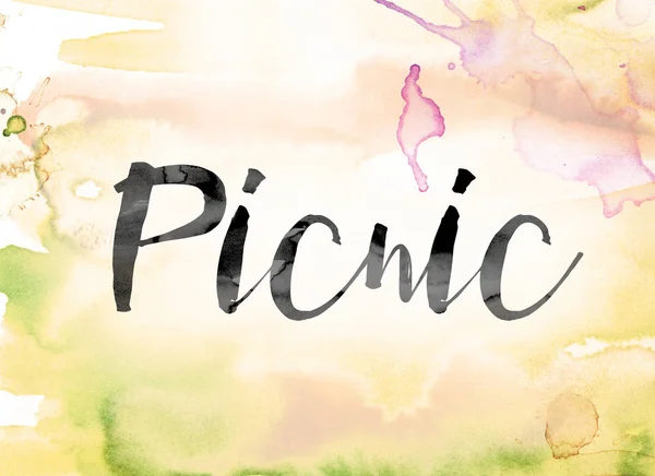 Picnic Colorful Watercolor and Ink Word Art — Stock Photo, Image