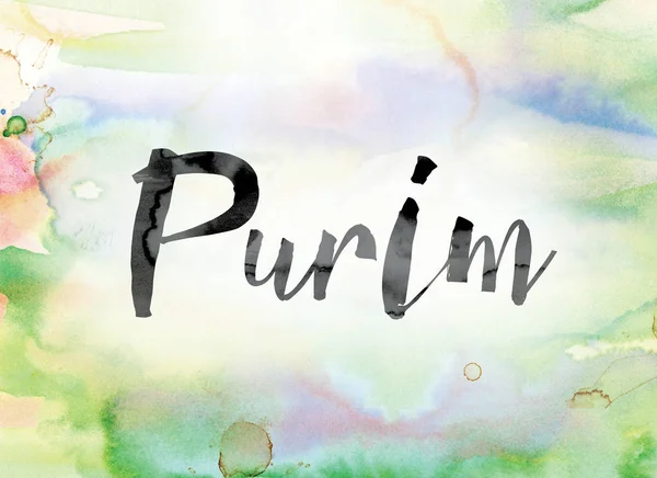 Purim Colorful Watercolor and Ink Word Art — Stock Photo, Image