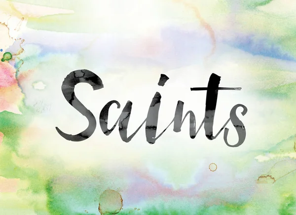 Saints Colorful Watercolor and Ink Word Art — Stock Photo, Image