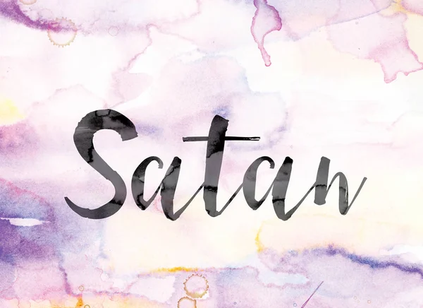 Acuarela colorida de Satanás y arte de la palabra de tinta —  Fotos de Stock