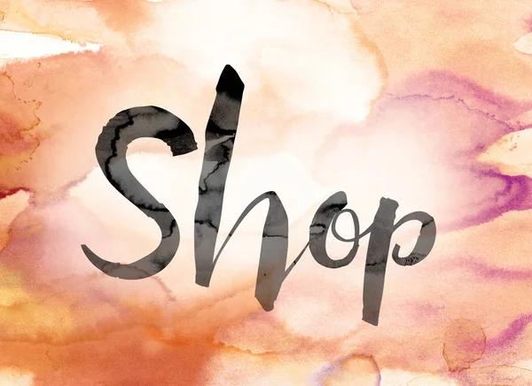 Shop bunte Aquarell und Tusche Word Art — Stockfoto