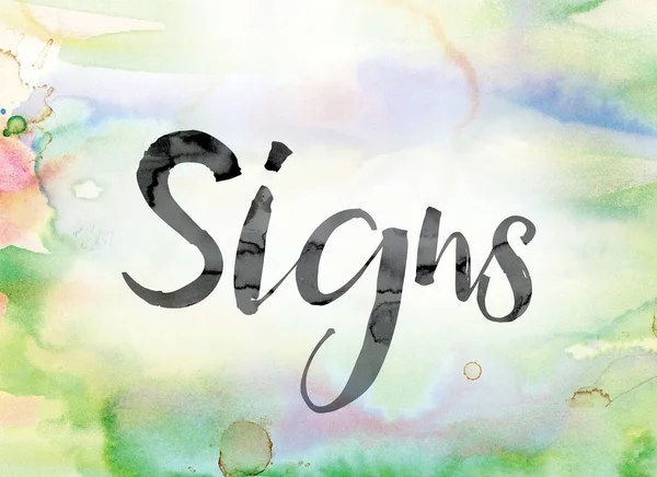 Signs Colorful Watercolor and Ink Word Art — Stock Photo, Image