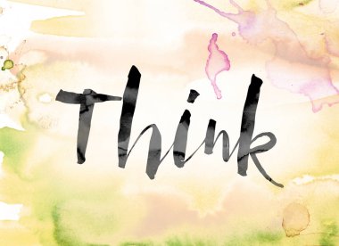 Word Art düşünme renkli suluboya ve mürekkep