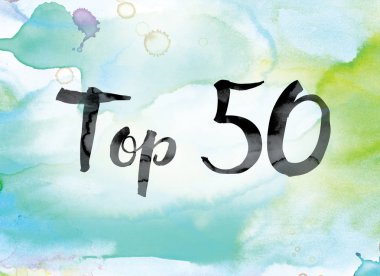 Word Art Top 50 renkli sulu boya ve mürekkep