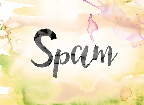 Spam aquarela colorida e tinta Word Art — Fotografia de Stock