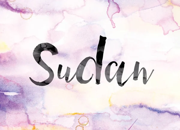 Sudão aquarela colorida e tinta Word Art — Fotografia de Stock