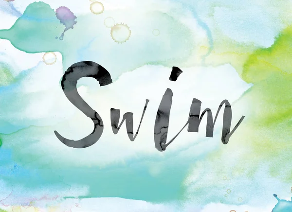 Schwimmen bunte Aquarell und Tusche Wort Kunst — Stockfoto