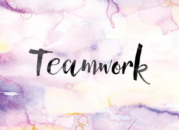 Trabalho em equipe aquarela colorida e tinta Word Art — Fotografia de Stock