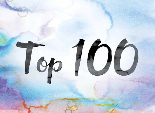 Top 100 aquarela colorida e tinta Word Art — Fotografia de Stock