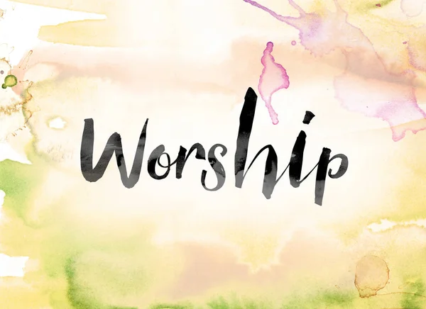 Worship Colorful Watercolor and Ink Word Art — Stock Photo, Image