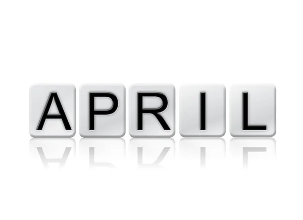 Απριλίου έννοια πλακάκια λέξη απομονωθεί σε λευκό — Φωτογραφία Αρχείου