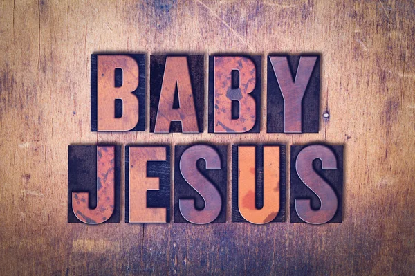 Baby Jesus Thema Buchdruck Wort auf Holz Hintergrund — Stockfoto
