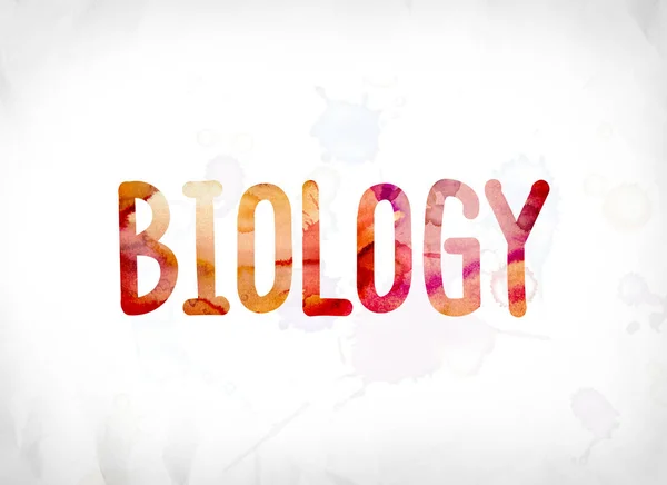 Concetto di biologia dipinta ad acquerello Word Art — Foto Stock