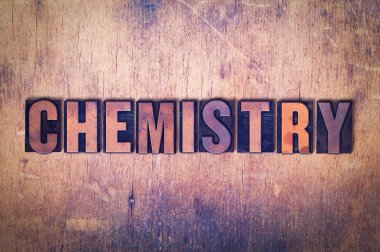 Kimya Tema Letterpress Word ahşap arka plan üzerinde