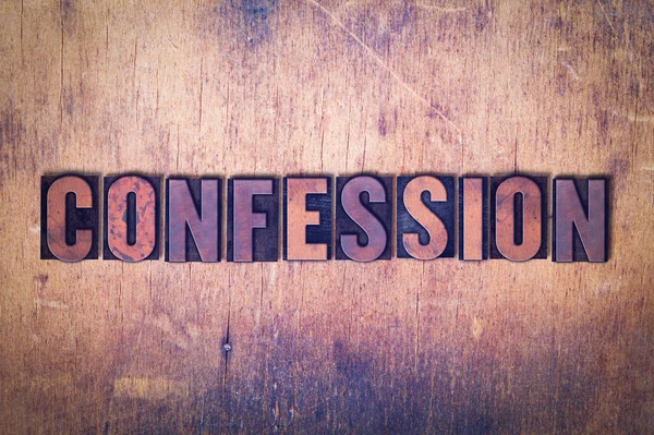 Confession Thème Letterpress Parole sur fond bois — Photo