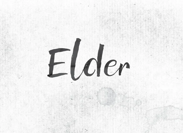 Старейшина нарисовал чернилами слово и букву — стоковое фото