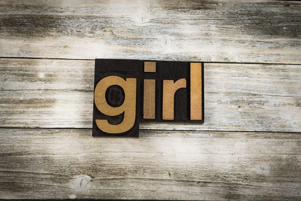 Girl Letterpress Word on Wooden Background — Stock Photo, Image