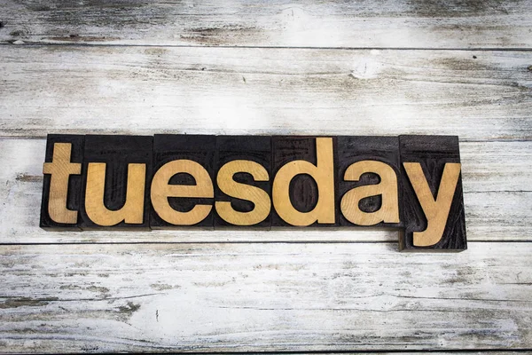 Tuesday Letterpress Word on Wooden Background — Stock Photo, Image