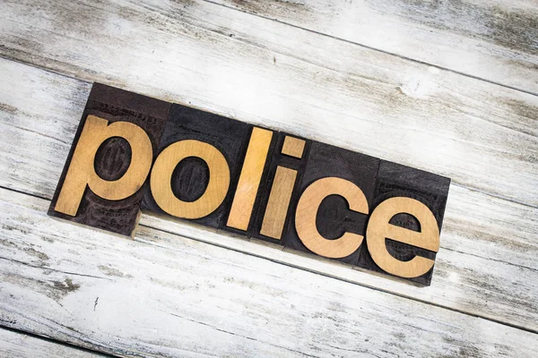 Police Letterpress Word on Wooden Background — Stock Photo, Image