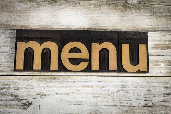 Menu Letterpress Word su sfondo di legno — Foto Stock