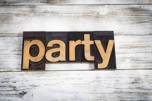 Party Letterpress Word on Wooden Background — Stock Photo, Image
