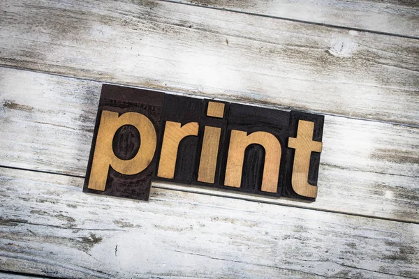 Print Letterpress Word on Wooden Background — Stock Photo, Image