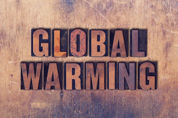 Global Warming Theme Letterpress Word on Wood Background — Stock Photo, Image