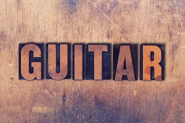 Gitar Tema Letterpress Word ahşap arka plan üzerinde