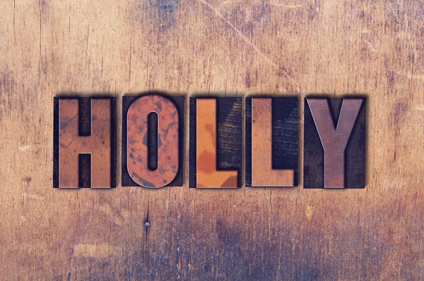 Holly thème Letterpress mot sur fond en bois — Photo