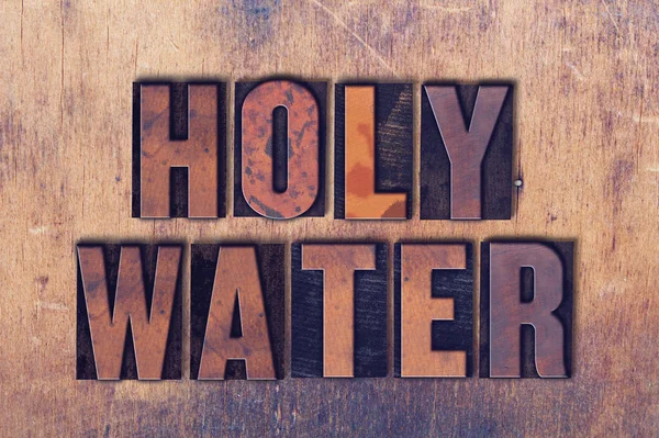Holy Water Theme Letterpress Word on Wood Background — Stock Photo, Image